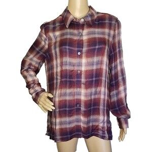 Liverpool Shirt Blouse Womens Medium Purple Plaid Button Up Long Sleeves      T3